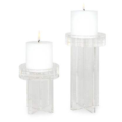 Crystal - Pillar Candleholders (Set of 2) - Silver