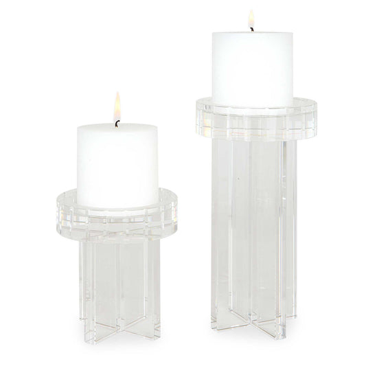 Crystal - Pillar Candleholders (Set of 2) - Silver