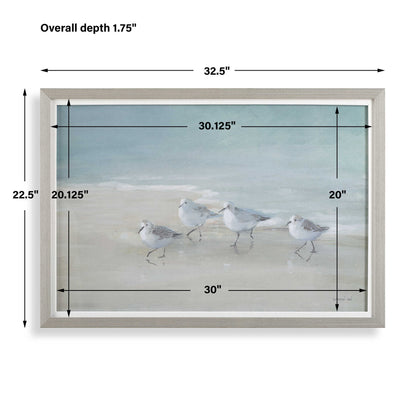 Tranquil Shorebirds On The Sand - Framed Print - Light Gray