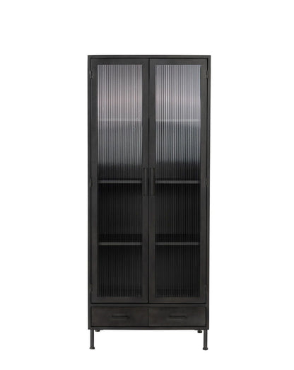 Nore - Metal/Glass 2 Door 2 Drawers Tall Cabinet - Black