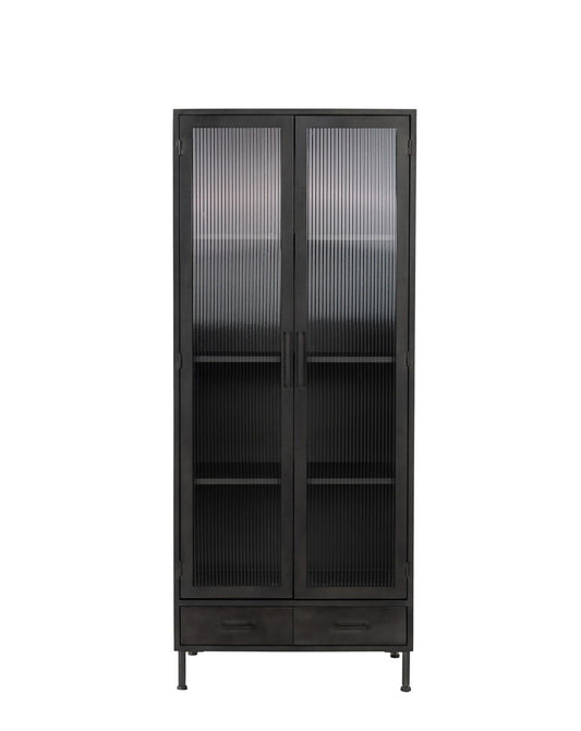 Nore - Metal/Glass 2 Door 2 Drawers Tall Cabinet - Black