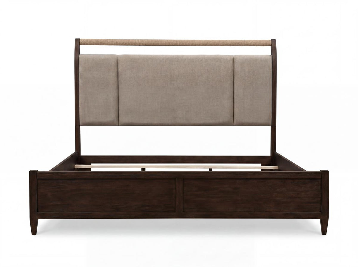 Reflections - King Complete Upholstered Sleigh Bed - Dark Roast