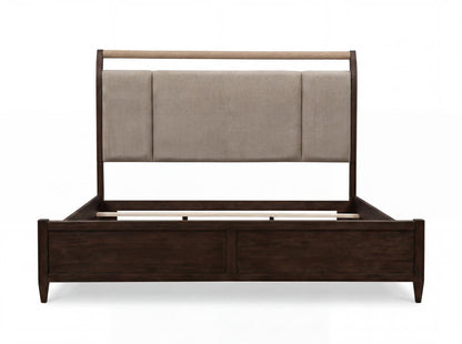 Reflections - King Complete Upholstered Sleigh Bed - Dark Roast