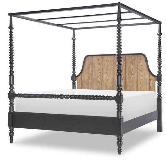 Vintage Market - Bobbin Post Footboard King / California King With 4 Slats - Barnwood Oak And Kettle Black