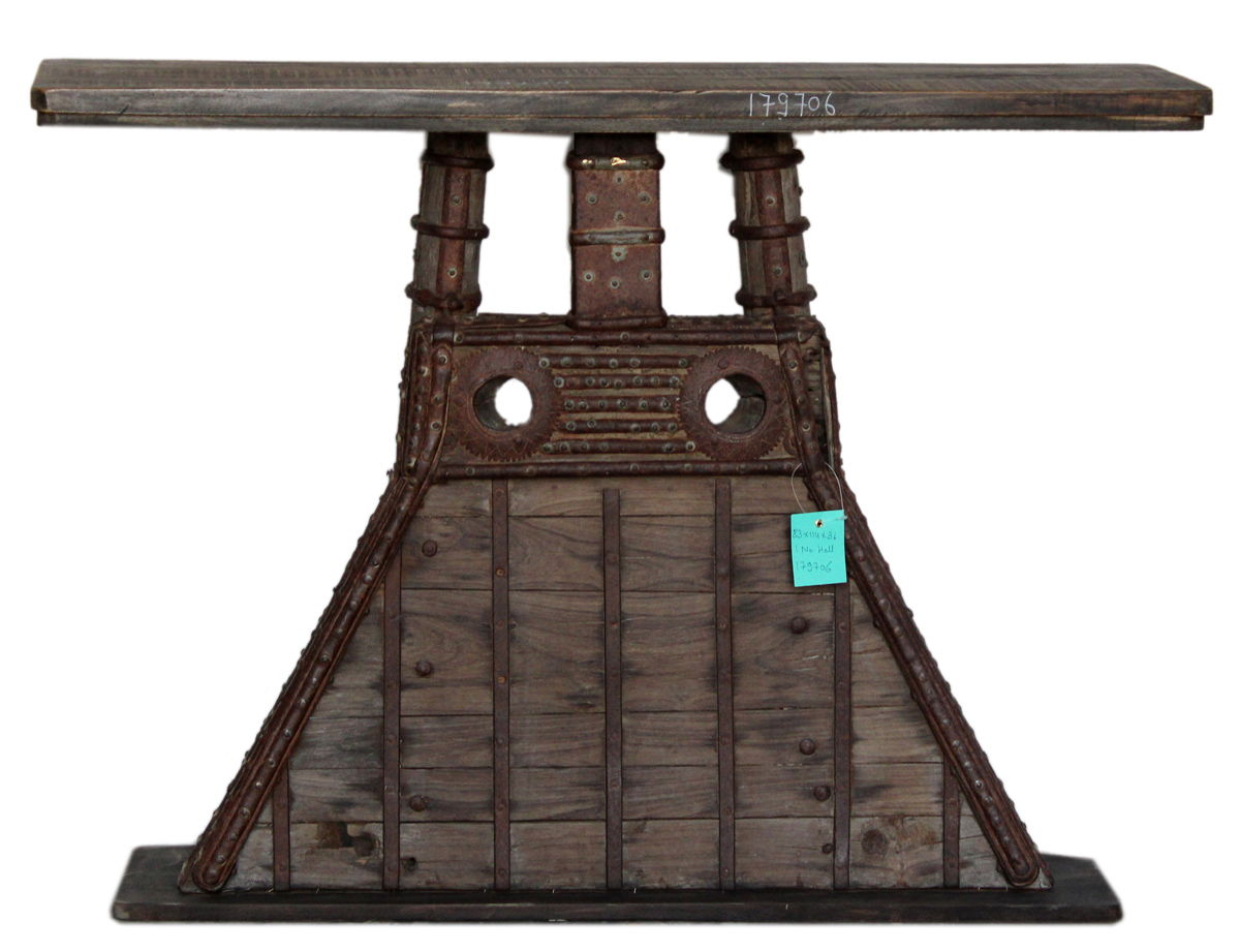 Reclaimed Wood Cart Console Table - Black Distressed / Natural