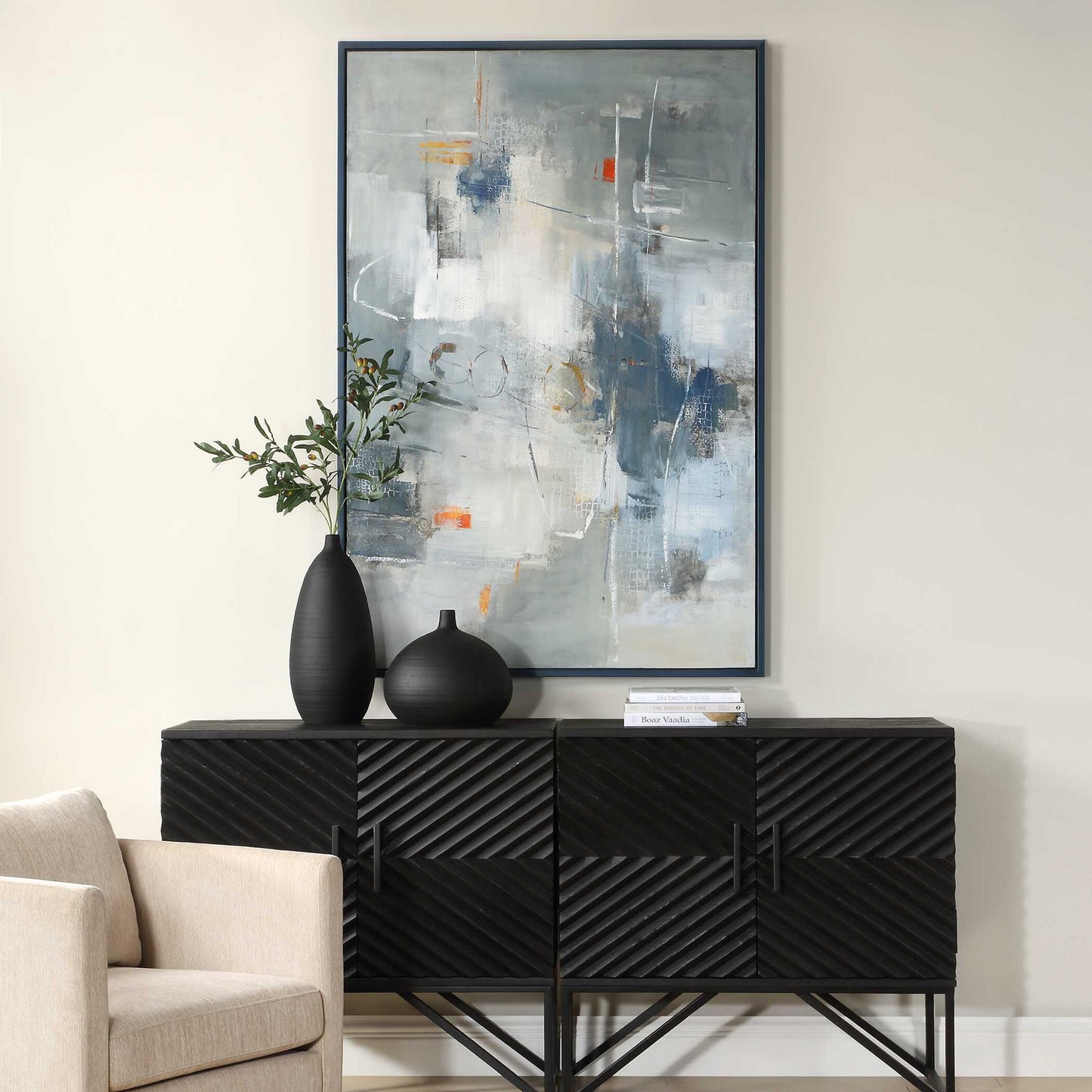 Blueprint - Hand Painted Modern Art - Black / Blue / Gold / Gray / Orange / White