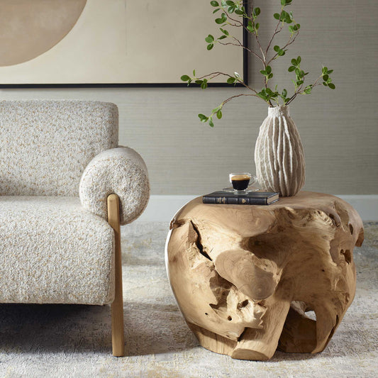 Sola - Handcrafted Teak Side Table - Beige
