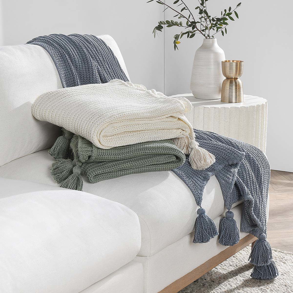Throws - TC Veda Throw - Sea Fog Blue