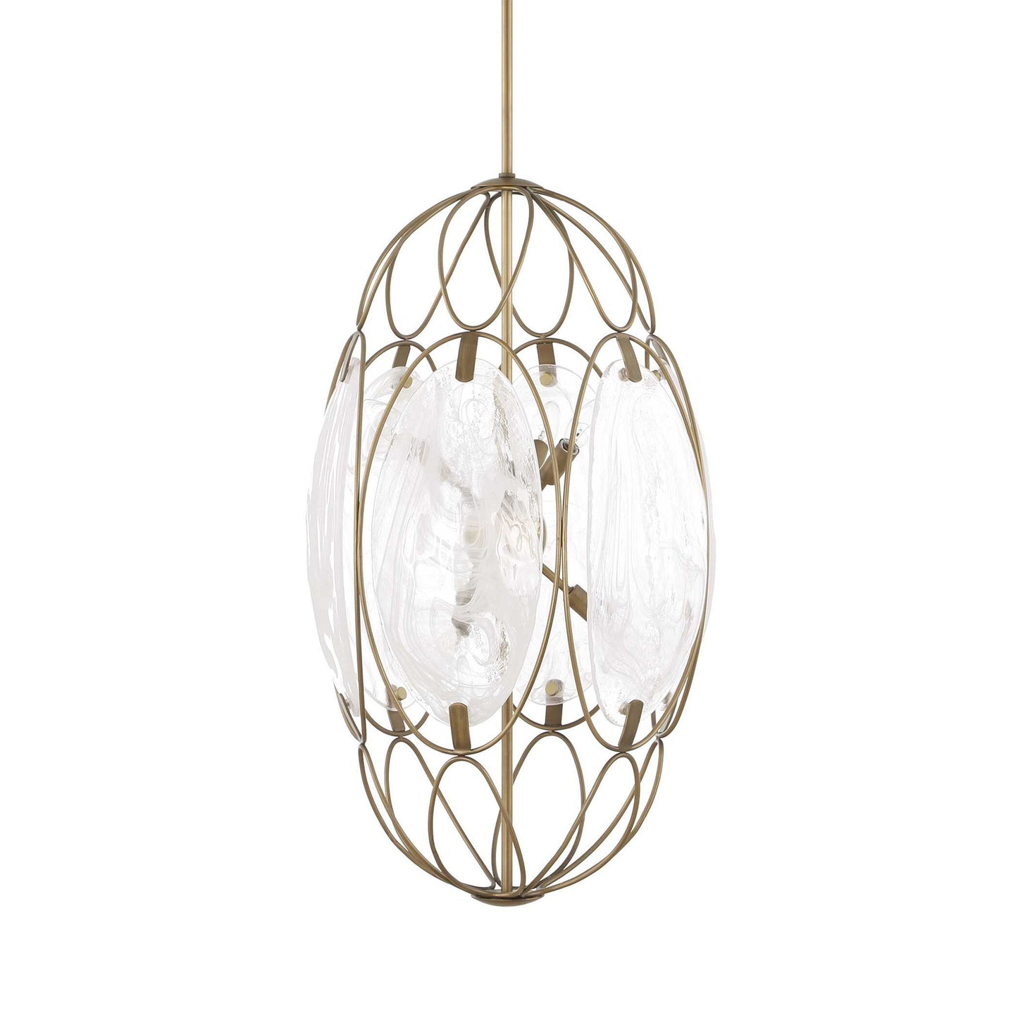 Valencia - 6 Light Glass Panel Pendant - Gold / White
