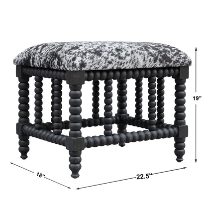 Rancho - Faux Cow Hide Small Bench - Black
