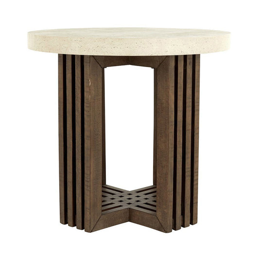 Aspen - Round End Table - Antique White / Distressed Brown
