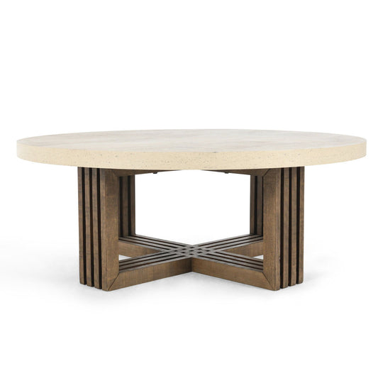 Aspen - Round Coffee Table - Antique White / Distressed Brown