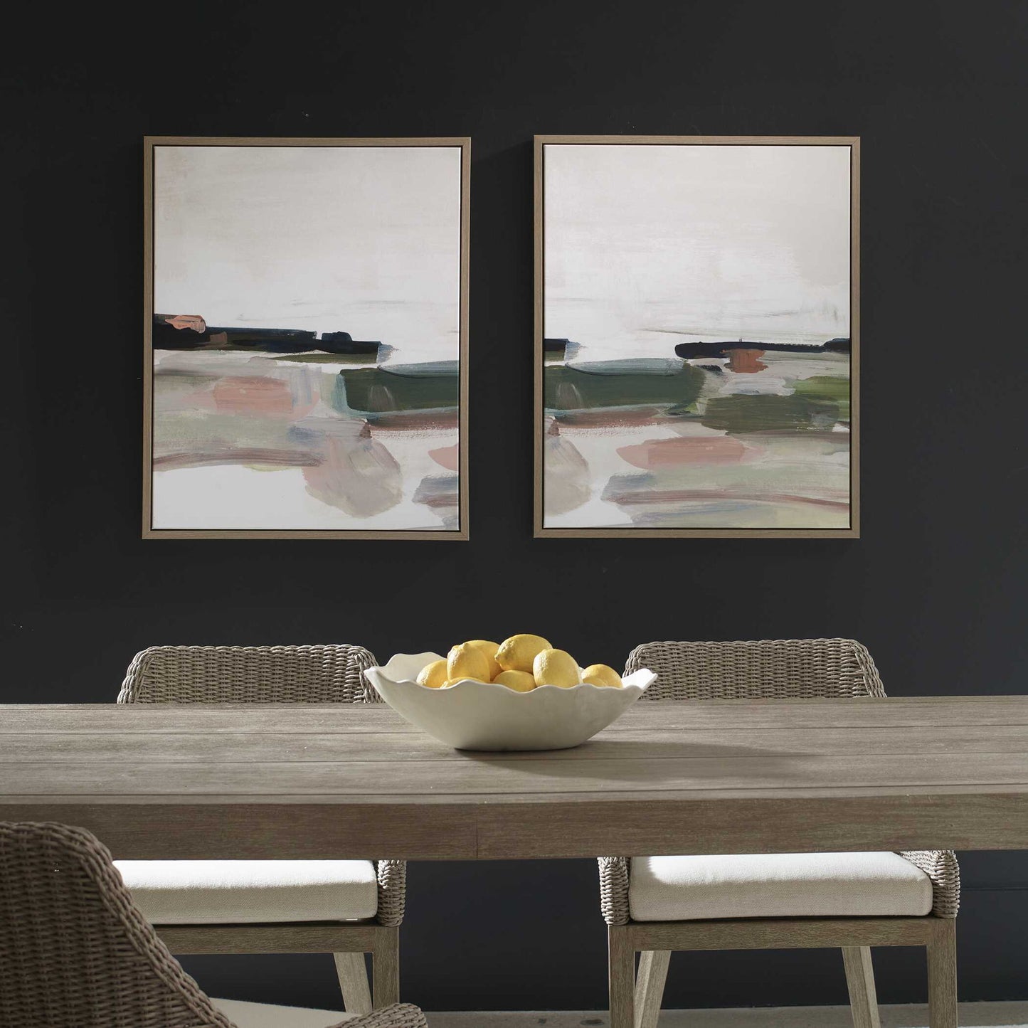 Just - Peaking Framed Abstract Prints (Set of 2) - Black / Gray / Green / Pink / Purple / White