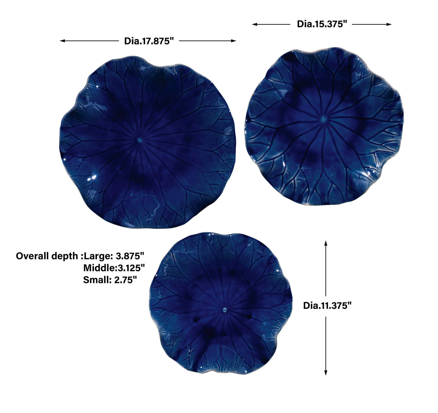 Abella - Ceramic Wall Decor (Set of 3) - Blue