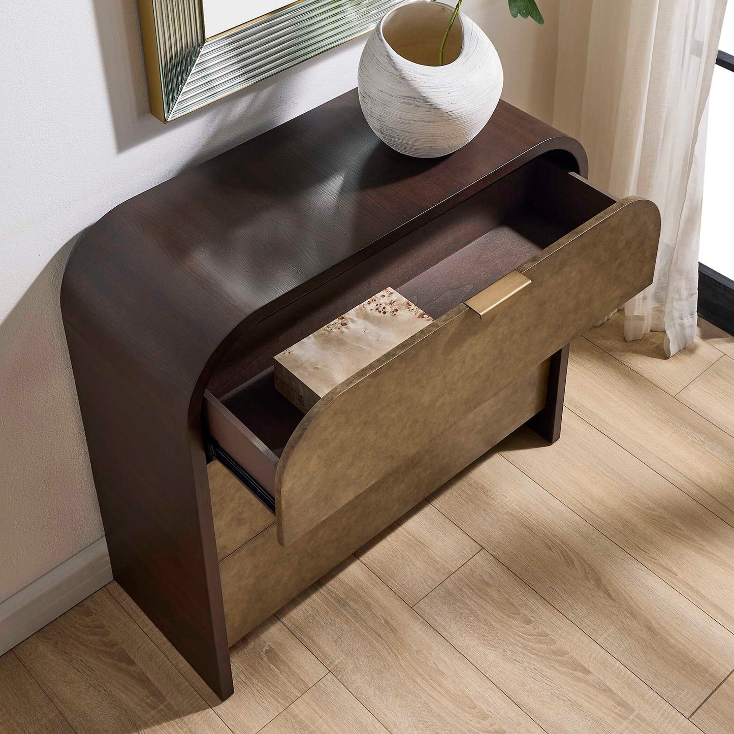 Byrams - 3 Drawer Oak Chest - Brown / Gold / Woodtone