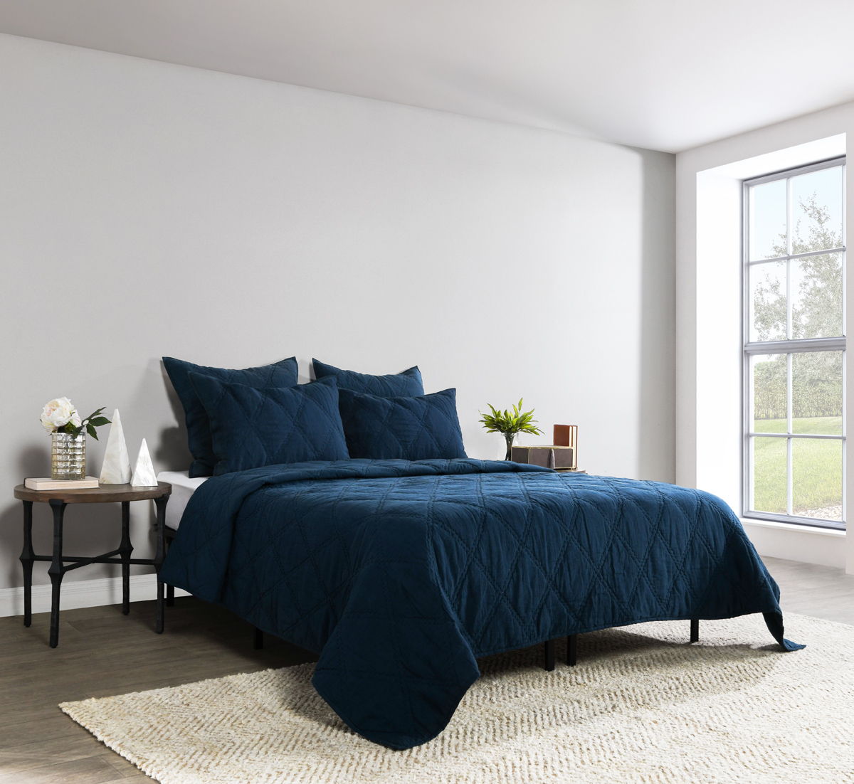 Caleb - Hand Stitched Queen Quilt - Midnight Blue