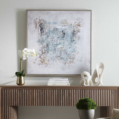 Find Me Here - Abstract Framed Canvas Art - Black / Blue / Brown / Gray / White