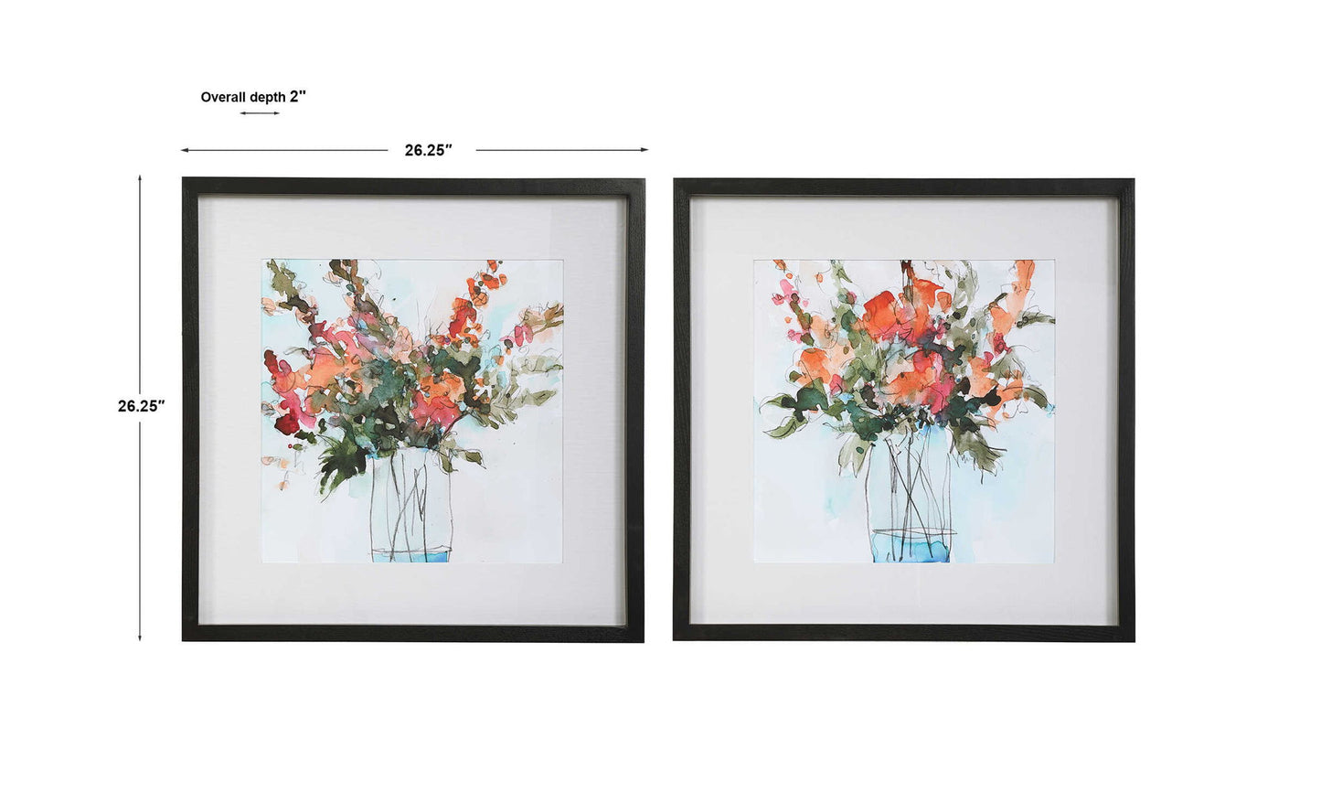 Fresh Flowers - Watercolor Prints (Set of 2) - Beige