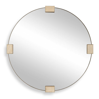 Russo - Travertine Round Mirror - Bronze / Brown / Gold