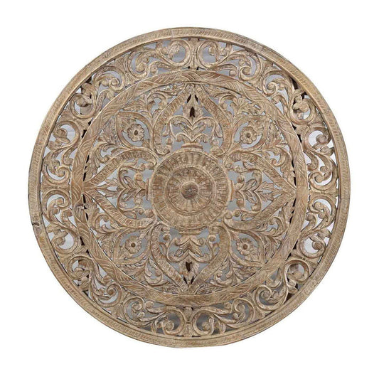Round Wood Carved Panel - Lime Wash