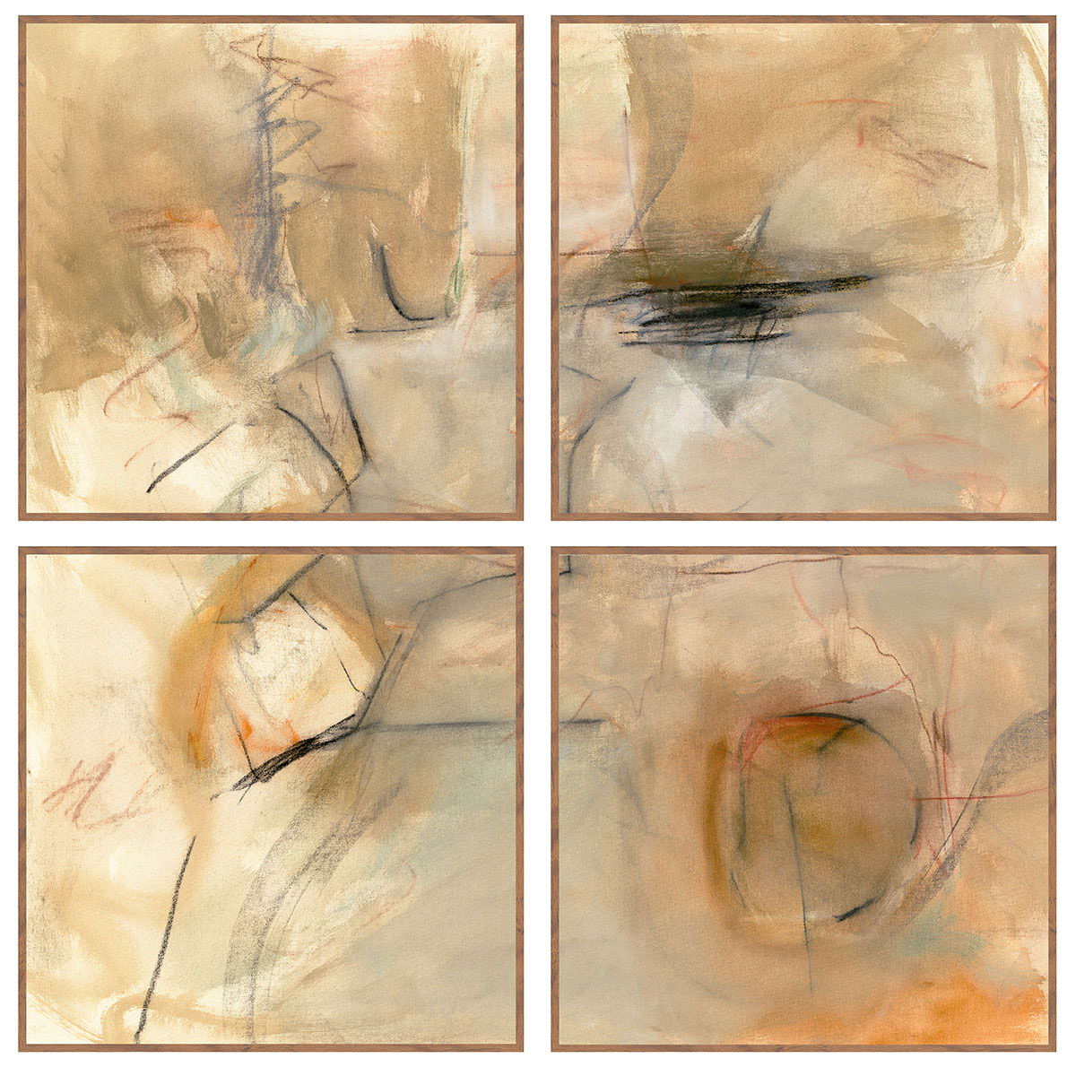 Ochre II - 48" x 48" Painting By Buddy Whitlock (Set of 4) - Walnut