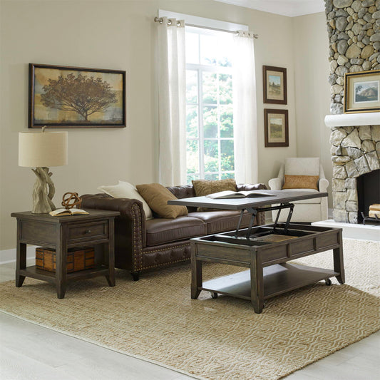 Paradise Valley - 3 Piece Table Set (Lift Top Cocktail Table) - Saddle Brown