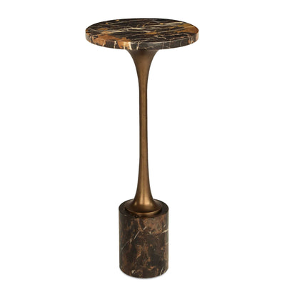Karnes - Dark Marble Drink Table - Black / Bronze / Brown