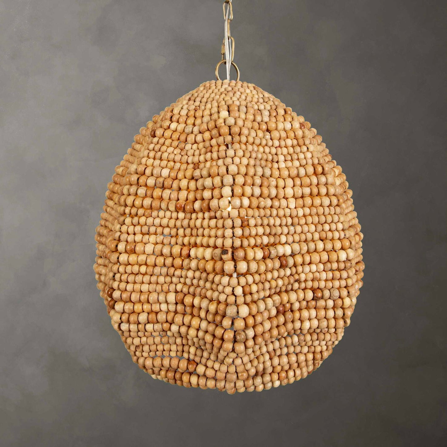 Kauri - 1 Light Wooden Bead Pendant - Brass / Woodtone
