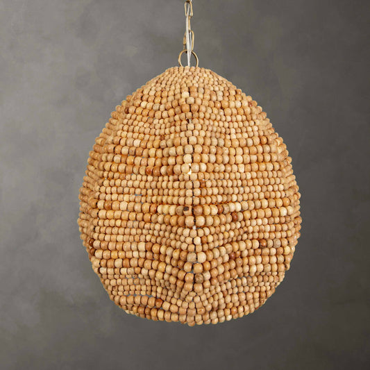 Kauri - 1 Light Wooden Bead Pendant - Brass / Woodtone