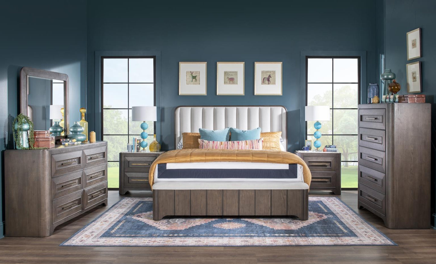 Lancia - Queen / King Side Rails With Slats - Charred Oak