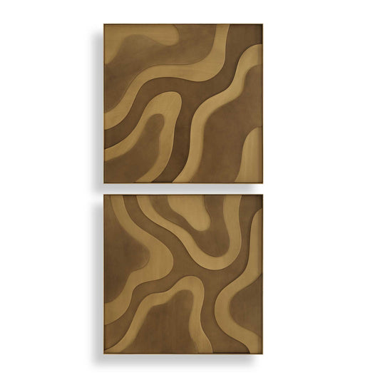 Golden Terrain - Wooden Wall Decor (Set of 2) - Brown / Gold