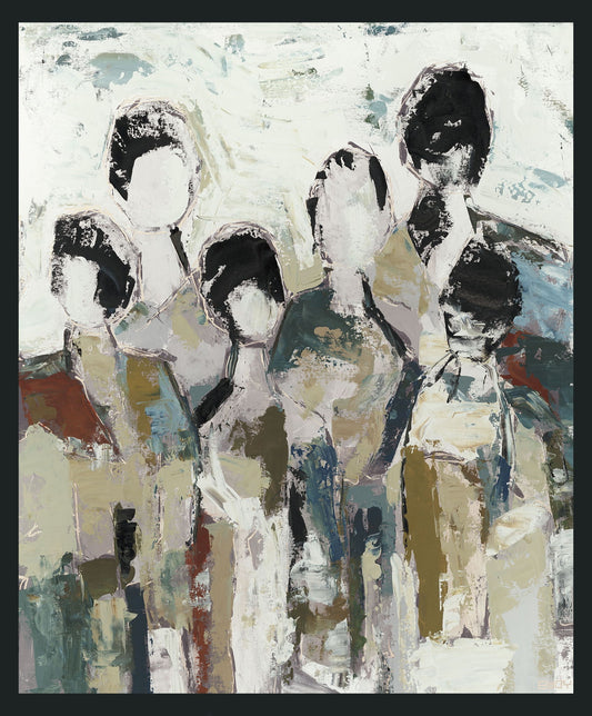 48" x 72" 6 People Painting By Buddy Whitlock - Light Brown / White