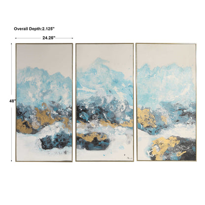 Crashing Waves - Abstract Art (Set of 3) - Blue