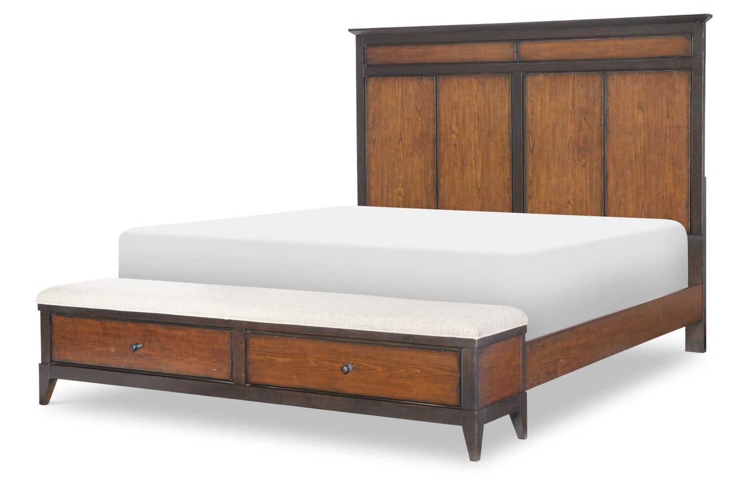 Fenmore - King / California King Upholstered Storage Bench Footboard - Mocha And Distressed Cherry