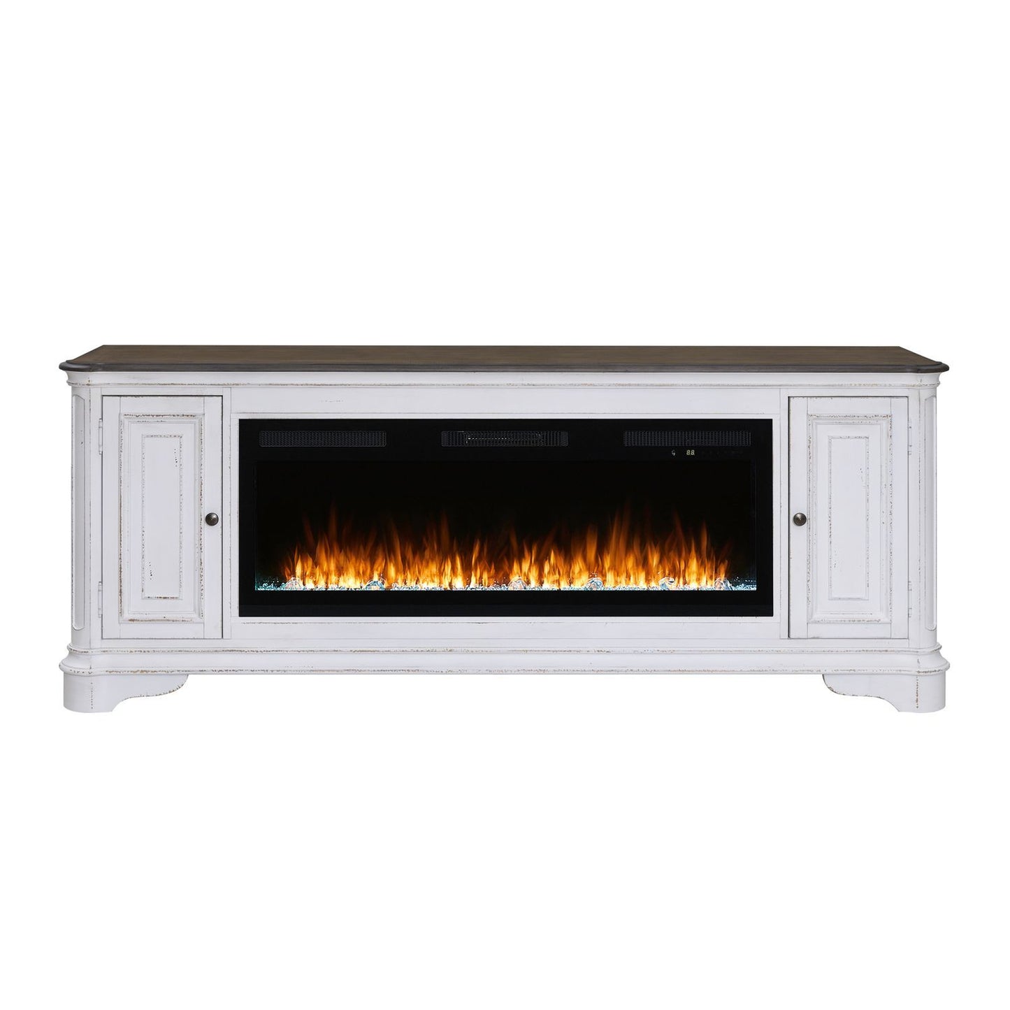 Fireplace TV Consoles - 244 82" Console With Fire FTS - White