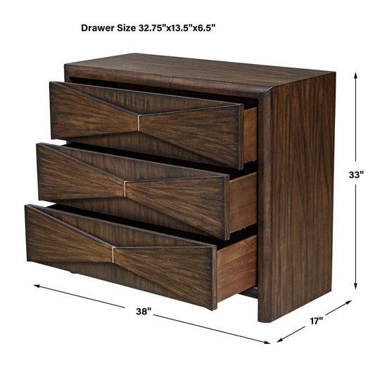 Bowtie - 3 Drawer Mid-Century Chest - Dark Brown