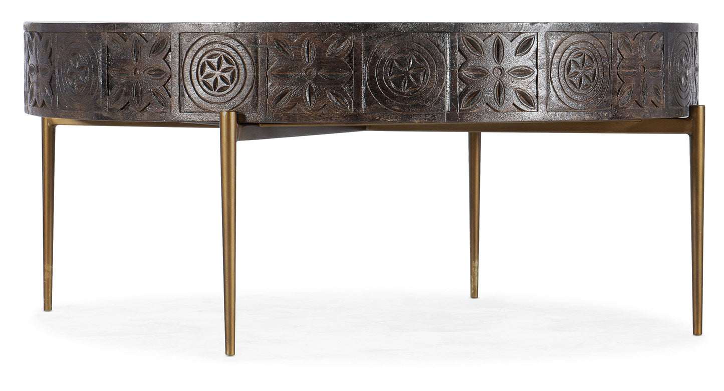 Commerce And Market - Carved Round Cocktail Table - Dark Brown