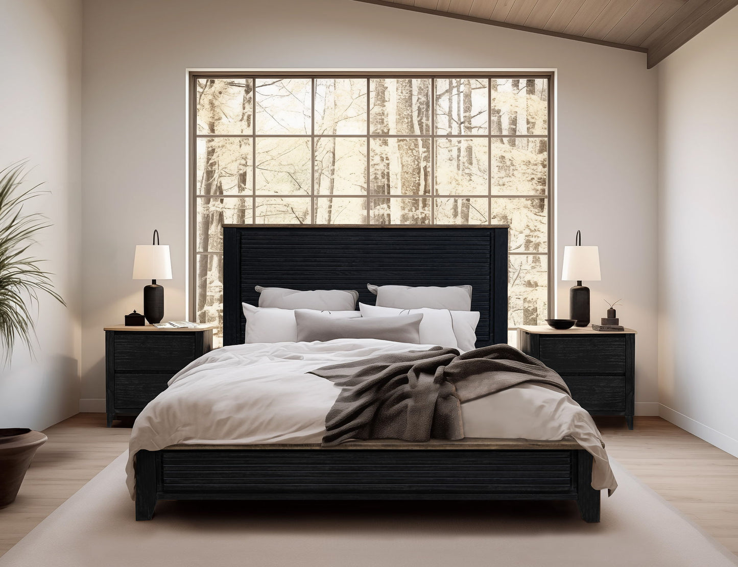 Empire - King Headboard - Satin Black / Brown