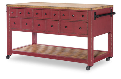 Vintage Market - Kitchen Island 6 Drawer With Casters