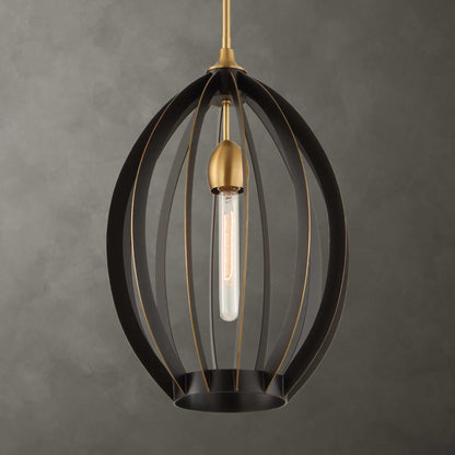 Darby - 1 Light Architectural Oval Pendant - Bronze / Black
