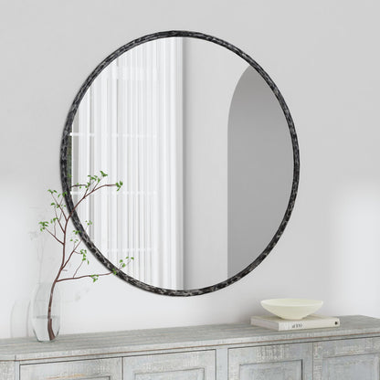 Howell - Round Mirror Hammered Metal - Black