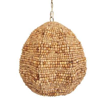 Kauri - 1 Light Wooden Bead Pendant - Brass / Woodtone