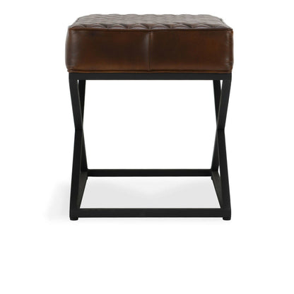 Bruno - Leather Rectangle Stool - Rustic Brown