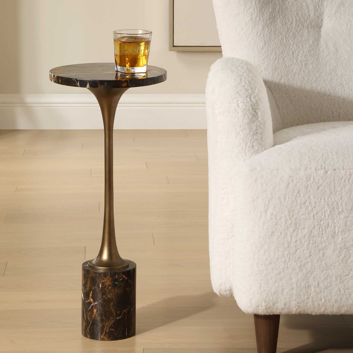 Karnes - Dark Marble Drink Table - Black / Bronze / Brown