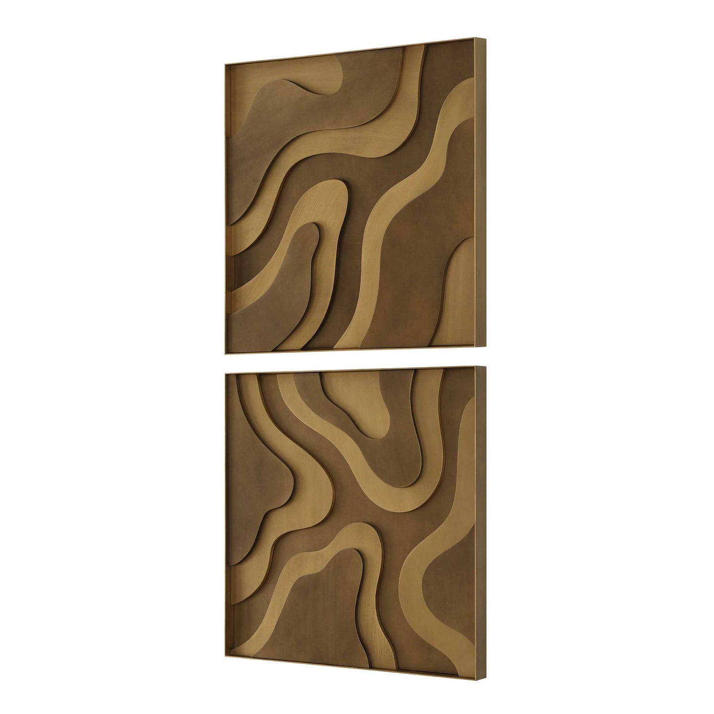 Golden Terrain - Wooden Wall Decor (Set of 2) - Brown / Gold