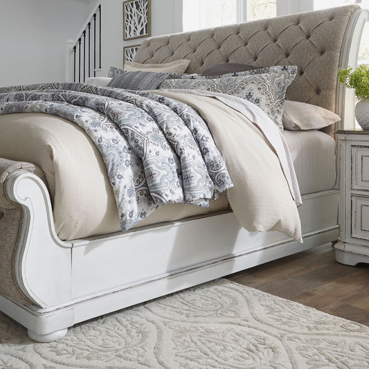 Magnolia Manor - Upholstered Sleigh Bed Rails - White