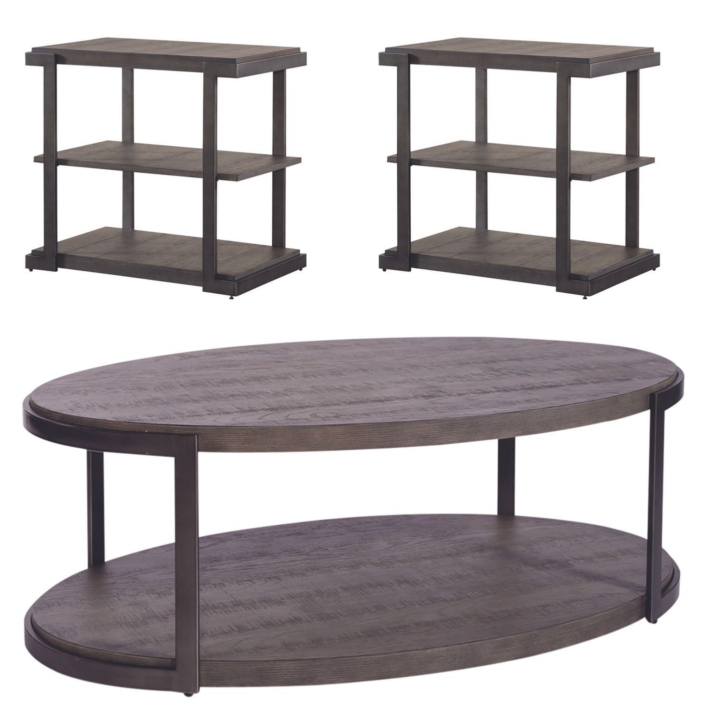 Modern View - 3 Piece Table Set (1 Oval Cocktail Table 2 End Tables) - Dark Gray