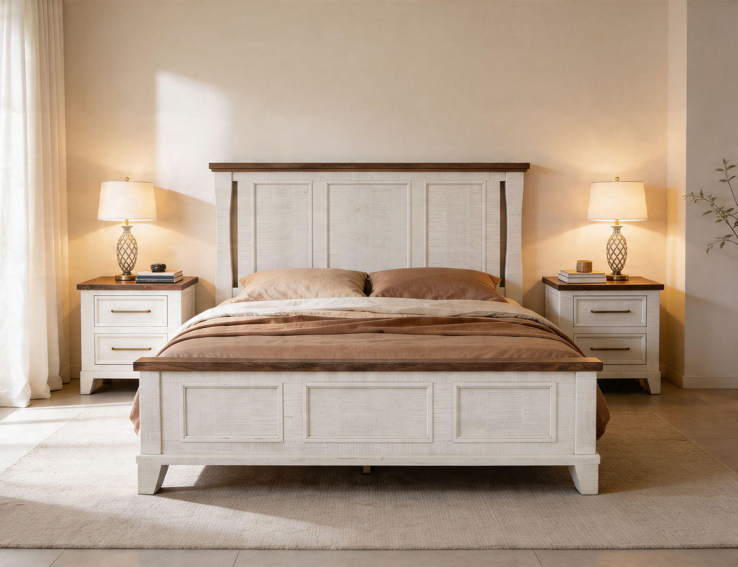 Stoa - 6/6 Eastern King Footboard & Rails - White / Brown