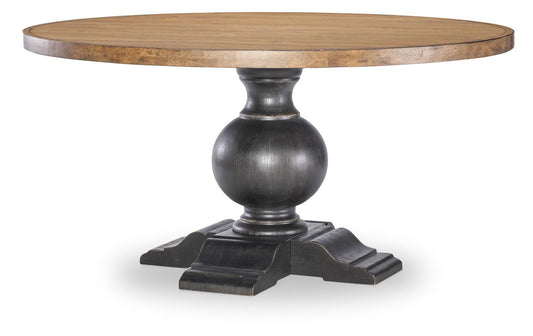 Vintage Market - Round Dining Table Base - Barnwood Oak And Kettle Black