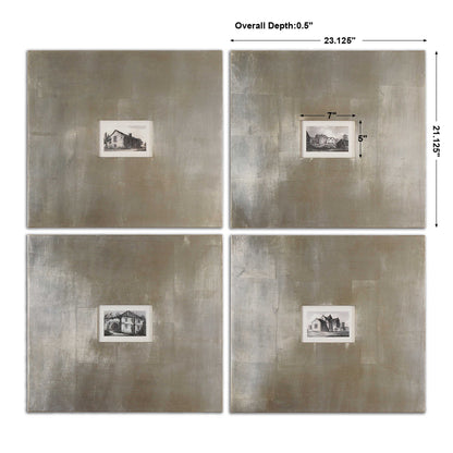 Historical Buildings - Framed Art (Set of 4) - Pearl Silver